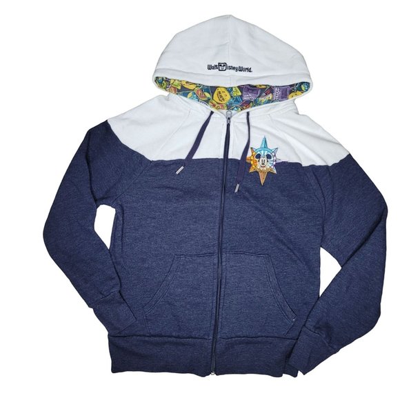 disney parks mickey mouse zip up hooded sweat shirt embroidered nautical compus - Picture 5 of 6